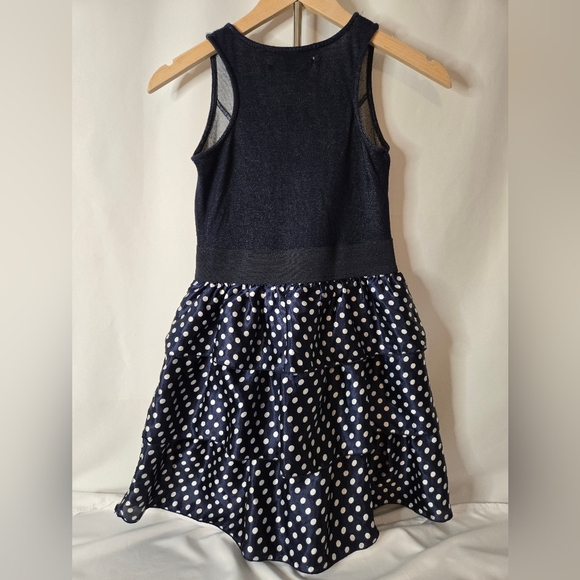Vintage Beverly Hills Princess Girls Tank Dress – Navy Blue with Polka Dot Skirt - Picture 5 of 5